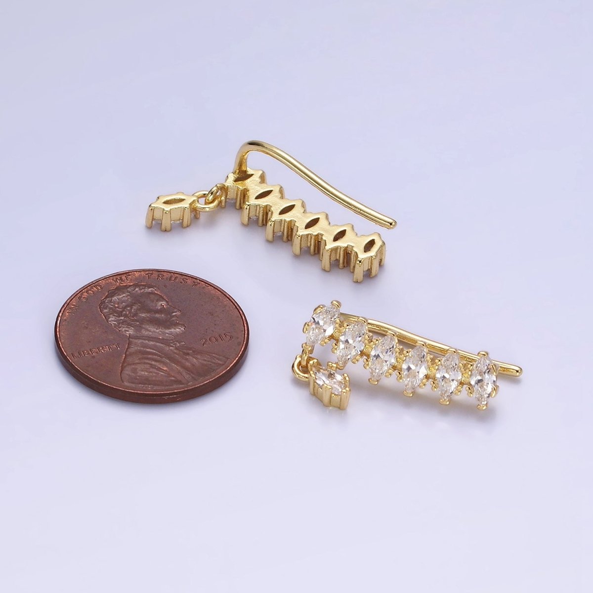 14K Gold plated Marquise CZ Drop Ear Climber Cuff Earrings | AE482 - DLUXCA