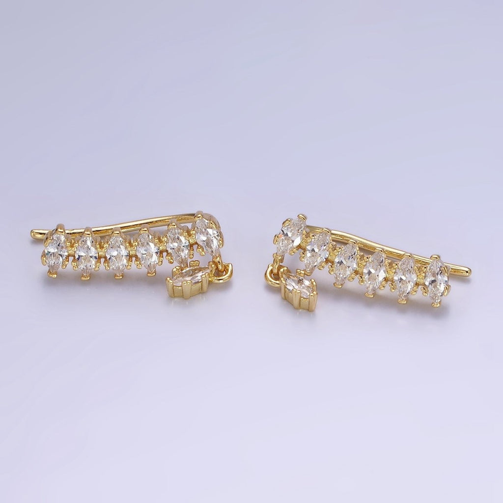 14K Gold plated Marquise CZ Drop Ear Climber Cuff Earrings | AE482 - DLUXCA