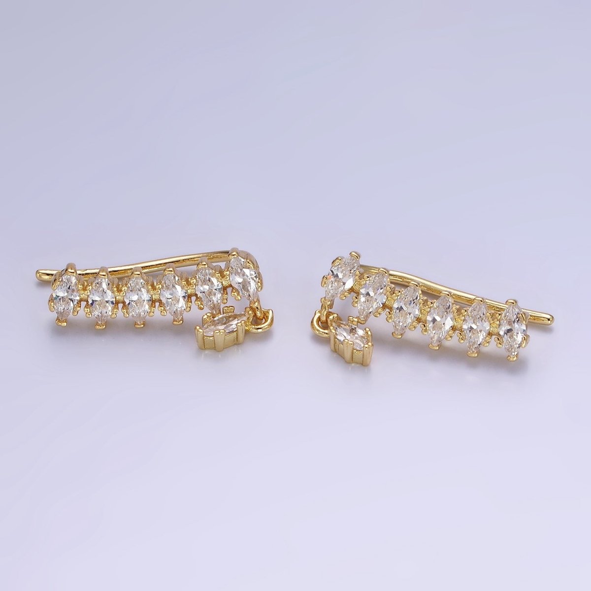 14K Gold plated Marquise CZ Drop Ear Climber Cuff Earrings | AE482 - DLUXCA