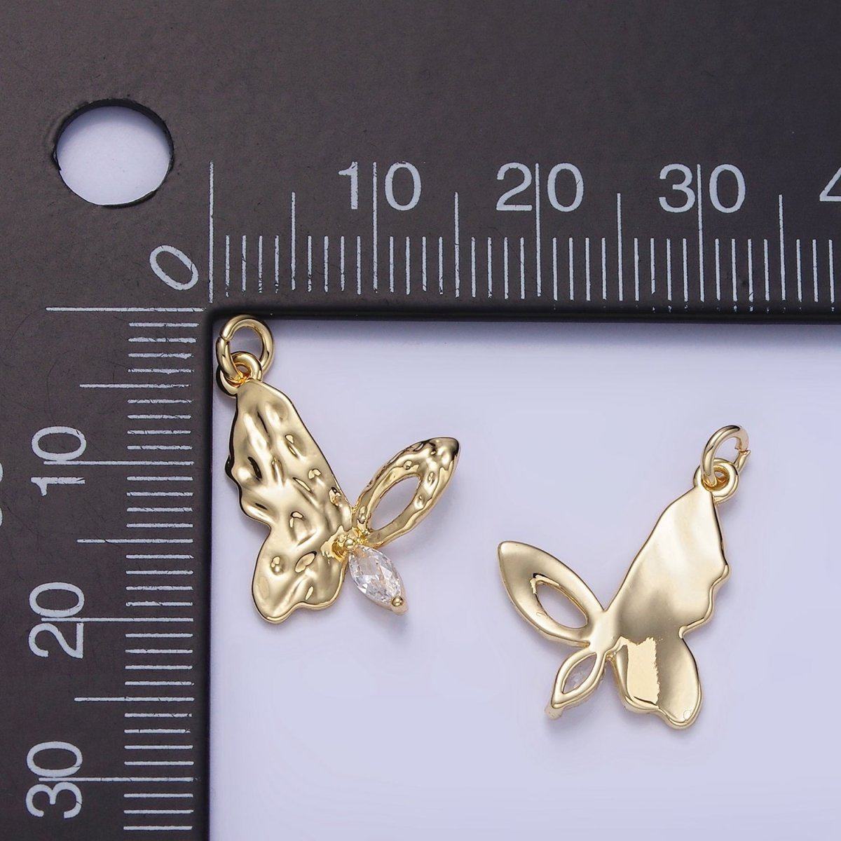 14K Gold plated Marquise Hammered Open Butterfly Charm | W650 - DLUXCA