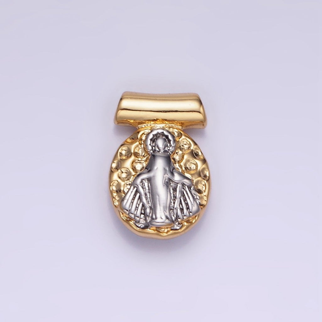 14K Gold plated Mary Dotted Mixed Metal Bar Pendant | AA1154 - DLUXCA