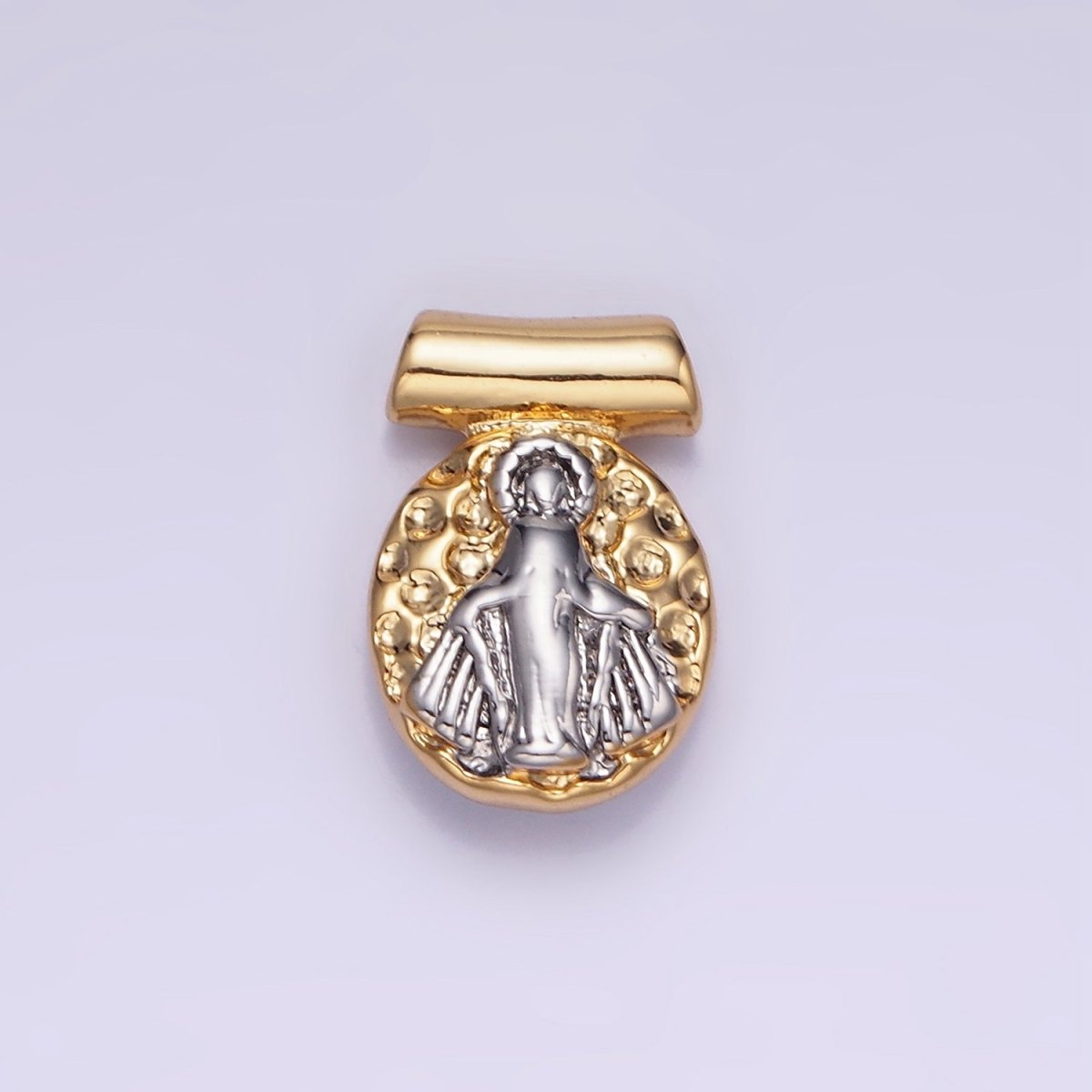 14K Gold plated Mary Dotted Mixed Metal Bar Pendant | AA1154 - DLUXCA