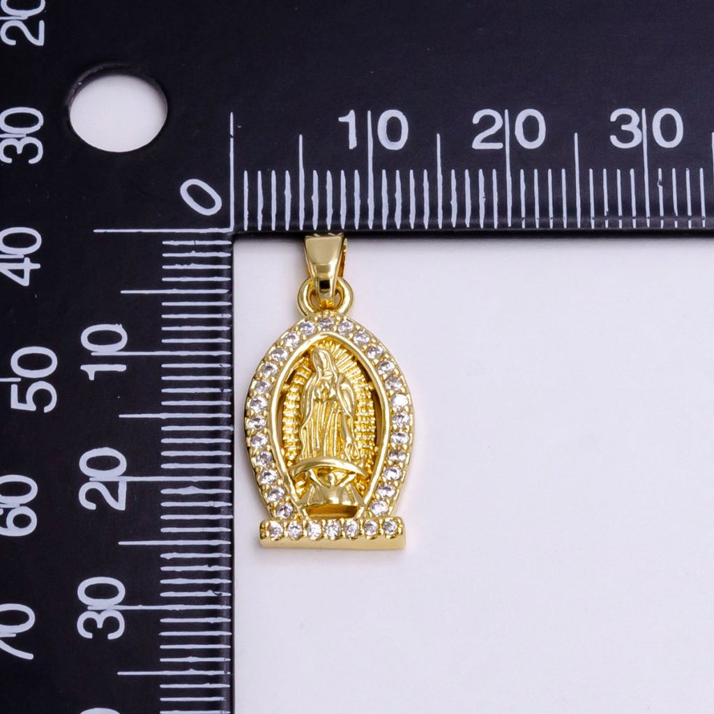 14K Gold plated Mary Lady Guadalupe Micro Paved CZ Pendant | N1456 - DLUXCA