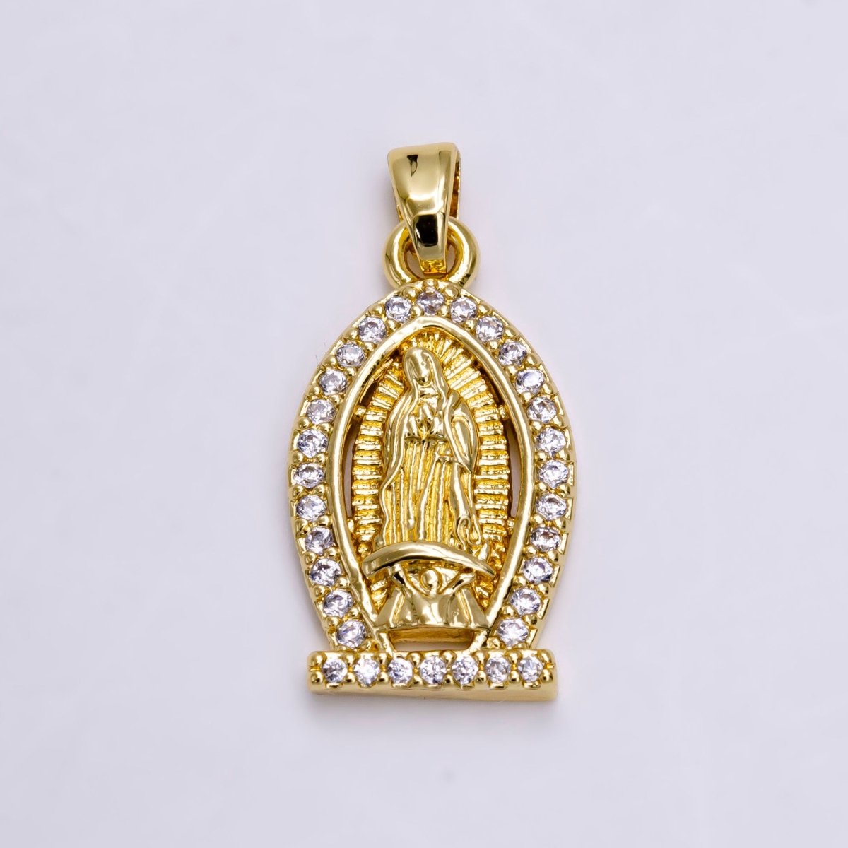 14K Gold plated Mary Lady Guadalupe Micro Paved CZ Pendant | N1456 - DLUXCA