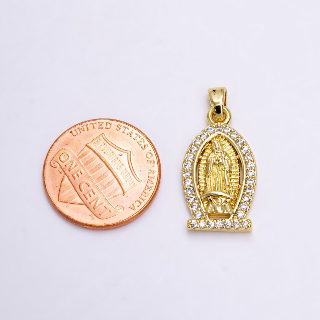 14K Gold plated Mary Lady Guadalupe Micro Paved CZ Pendant | N1456 - DLUXCA