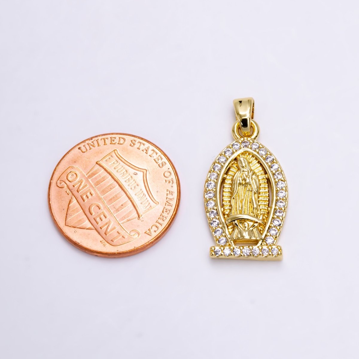 14K Gold plated Mary Lady Guadalupe Micro Paved CZ Pendant | N1456 - DLUXCA