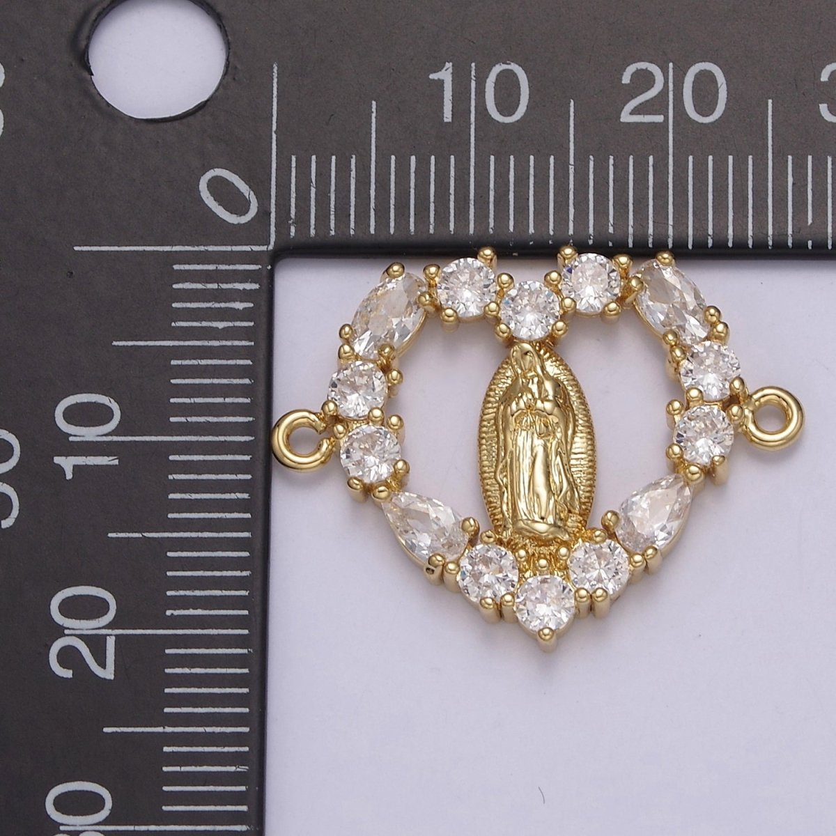14K Gold plated Mary Lady Guadalupe Open Heart CZ Connector | G-909 - DLUXCA