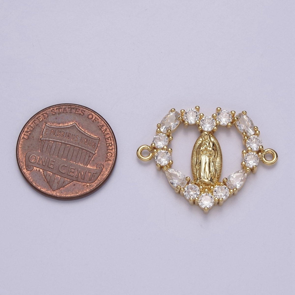 14K Gold plated Mary Lady Guadalupe Open Heart CZ Connector | G-909 - DLUXCA