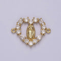 14K Gold plated Mary Lady Guadalupe Open Heart CZ Connector | G-909 - DLUXCA