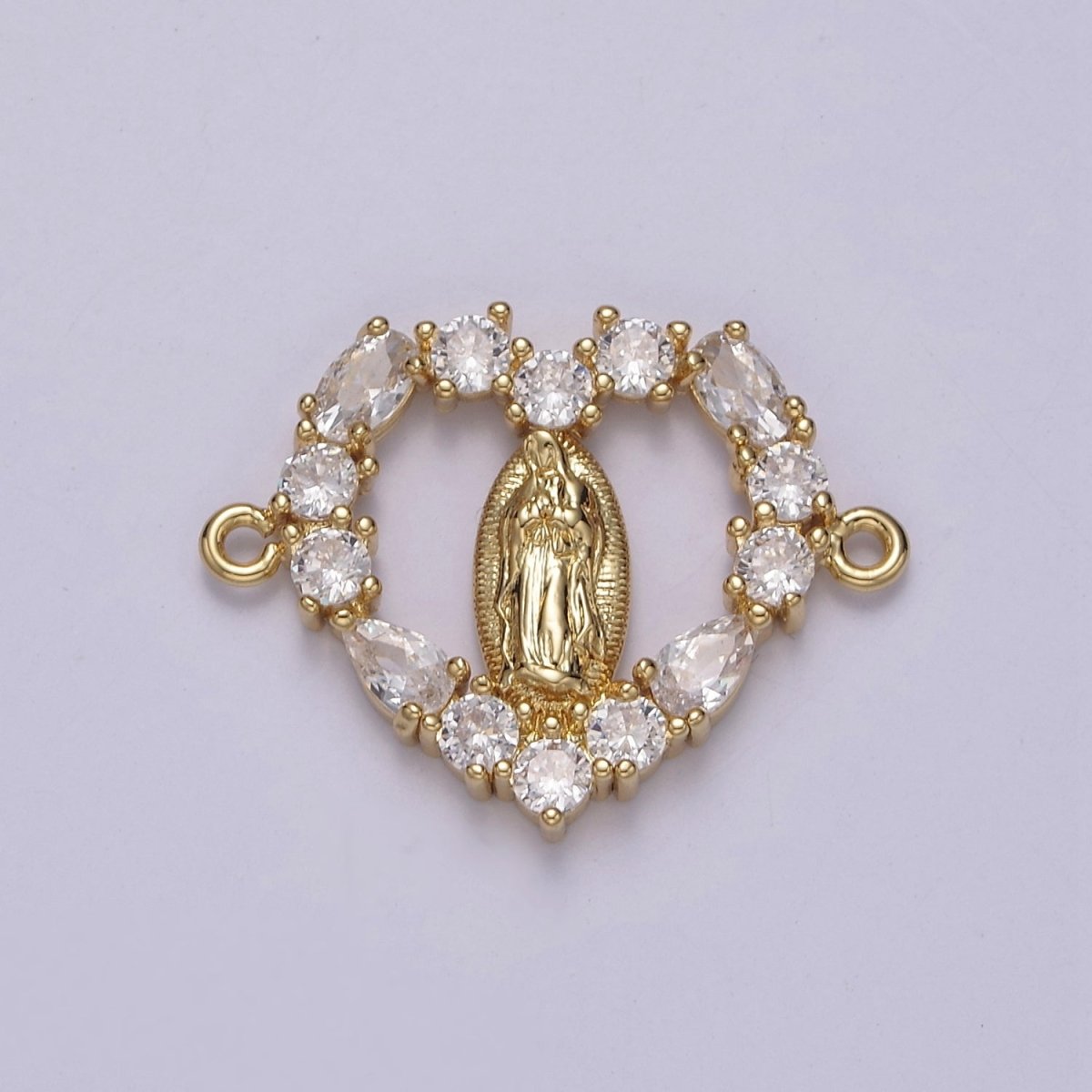 14K Gold plated Mary Lady Guadalupe Open Heart CZ Connector | G-909 - DLUXCA