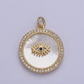14K Gold plated Medallion Charm Mother of Pearl, Micro Pave Evil eye Pendant For Minimalist Jewelry N-633 N-634 N-635 - DLUXCA