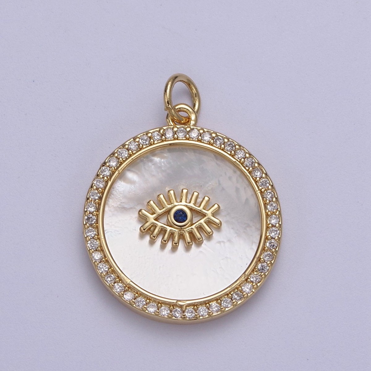 14K Gold plated Medallion Charm Mother of Pearl, Micro Pave Evil eye Pendant For Minimalist Jewelry N-633 N-634 N-635 - DLUXCA