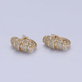 14K Gold plated Micro Pave Clear Cubic Zirconia Band English Lock Earrings P-379 - DLUXCA