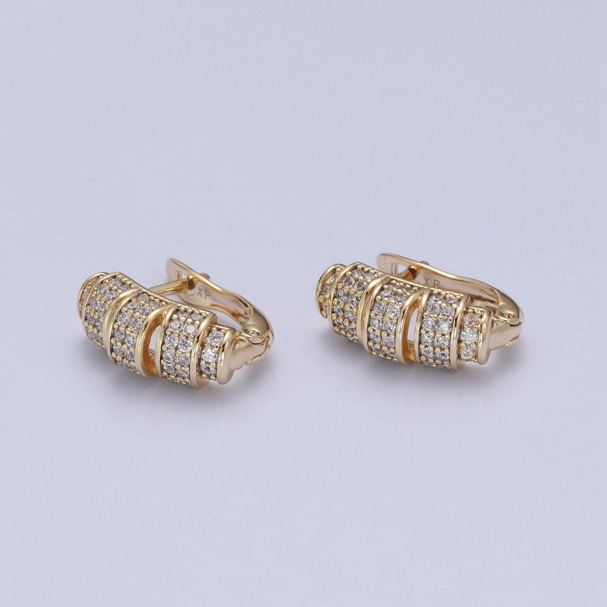 14K Gold plated Micro Pave Clear Cubic Zirconia Band English Lock Earrings P-379 - DLUXCA