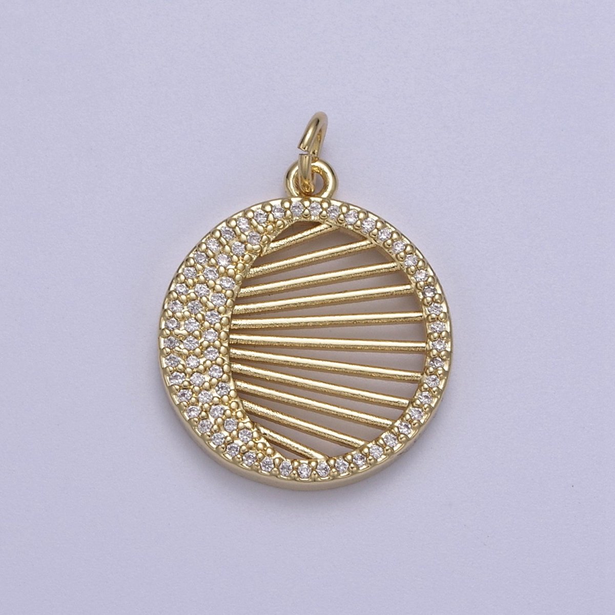 14K Gold plated Micro Pave Crescent Moon Charm Round Coin Disc Pendant for Statement Necklace N-666 - DLUXCA