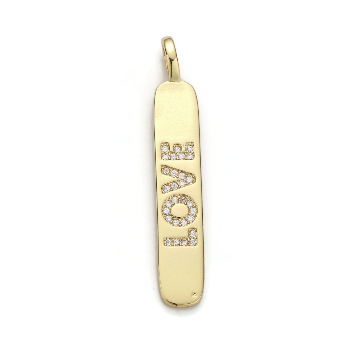 14k Gold plated Micro Pave Cubic Zirconia Bar Pendant Charm, Micro Pave CZ Pendant Charm, Gold plated Pendant, For DIY Jewelry 50mmx10mm I-620 - DLUXCA