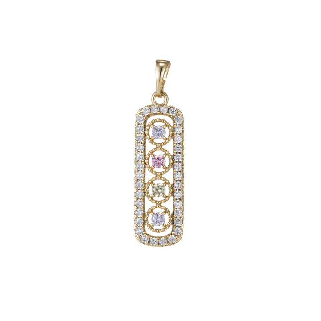 14k Gold plated Micro Pave Cubic Zirconia Bar Pendant Charm, Micro Pave CZ Pendant Charm, Gold plated Pendant, For DIY Jewelry I-547 - DLUXCA