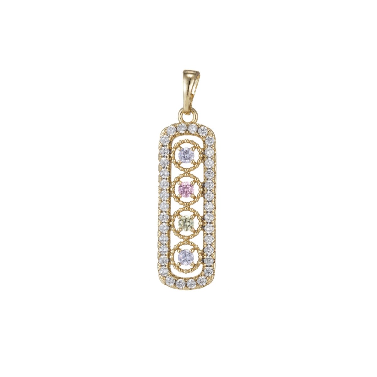 14k Gold plated Micro Pave Cubic Zirconia Bar Pendant Charm, Micro Pave CZ Pendant Charm, Gold plated Pendant, For DIY Jewelry I-547 - DLUXCA