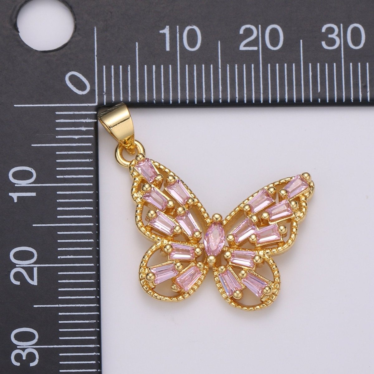 14k Gold plated Micro Pave CZ Butterfly Pendant Charm, Micro Pave CZ Butterfly Pendant Charm, Gold plated Pendant, Baguette CZ Pendant I-672 I-673 I-796 - DLUXCA