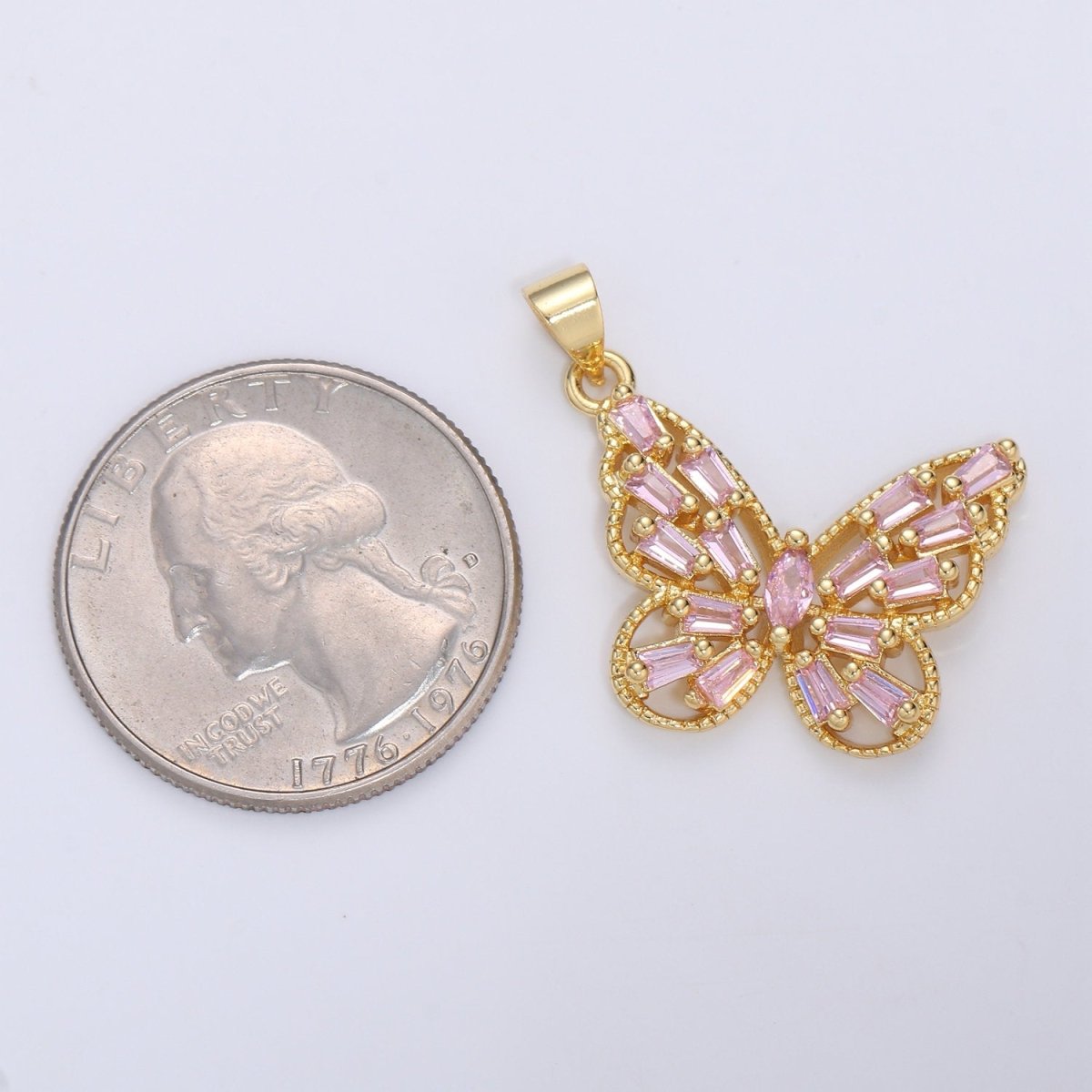 14k Gold plated Micro Pave CZ Butterfly Pendant Charm, Micro Pave CZ Butterfly Pendant Charm, Gold plated Pendant, Baguette CZ Pendant I-672 I-673 I-796 - DLUXCA