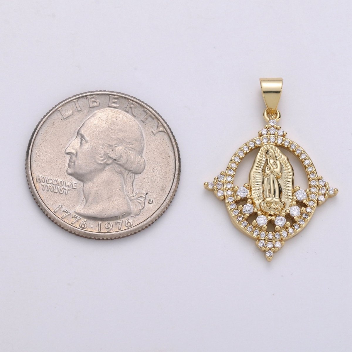14K Gold plated Micro Pave CZ Charm, Bless Mother Virgin Mary Pendant, Cluster CZ Pendant Craft Supplies For Necklace Bracelet Jewelry Making I-699 - DLUXCA