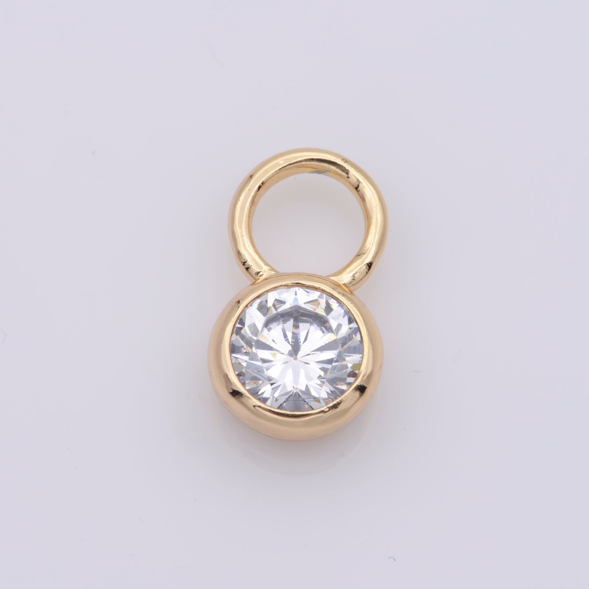 14k Gold plated Micro Pave CZ Geometric Pendant Charm Mini Clear CZ Circle Bezel Cut Pendant Charm With Large Hole M482 - DLUXCA