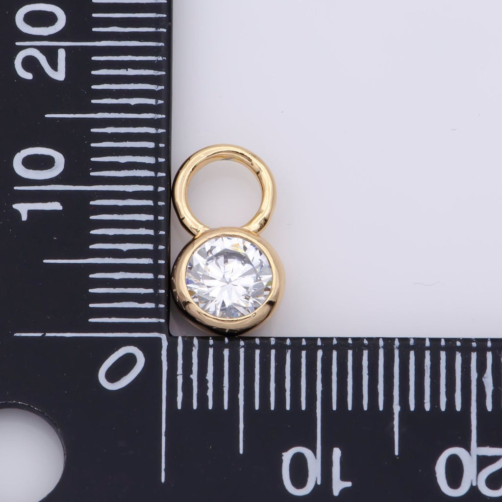 14k Gold plated Micro Pave CZ Geometric Pendant Charm Mini Clear CZ Circle Bezel Cut Pendant Charm With Large Hole M482 - DLUXCA