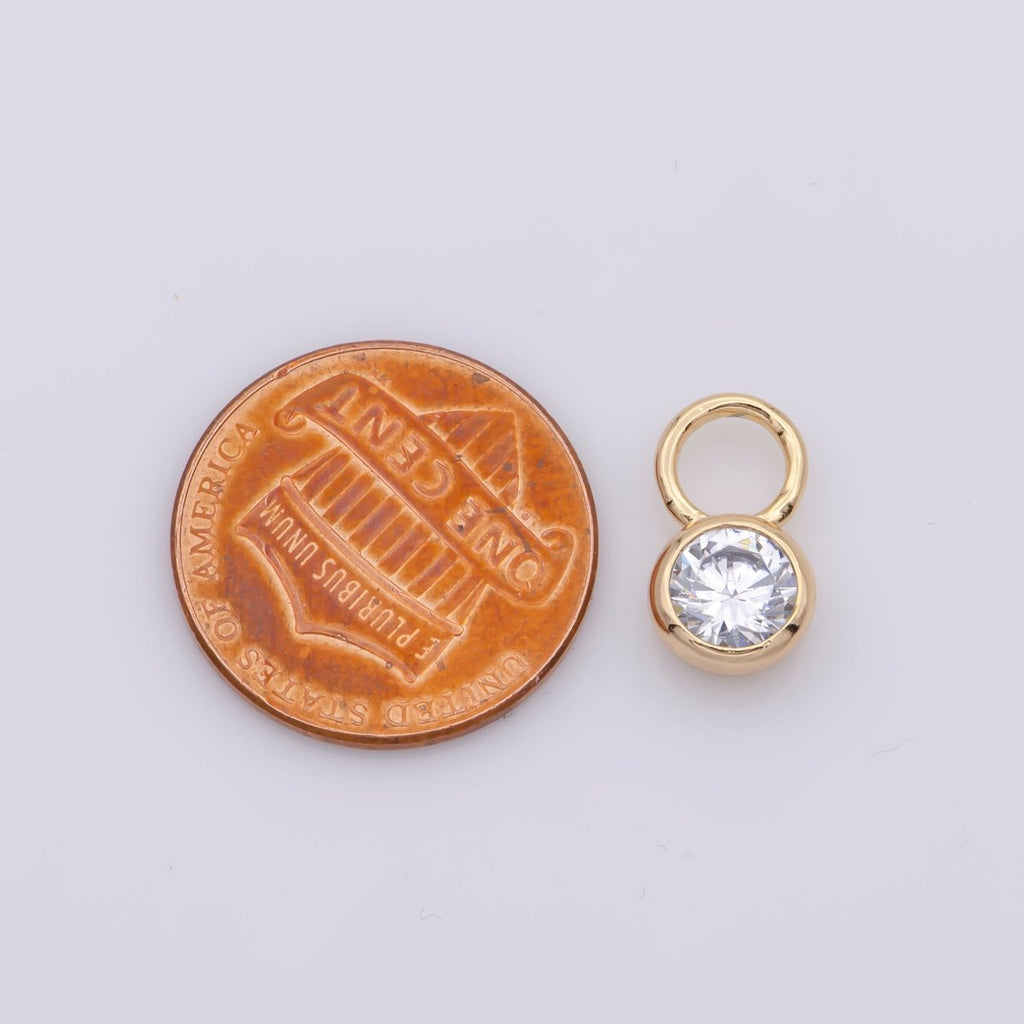 14k Gold plated Micro Pave CZ Geometric Pendant Charm Mini Clear CZ Circle Bezel Cut Pendant Charm With Large Hole M482 - DLUXCA