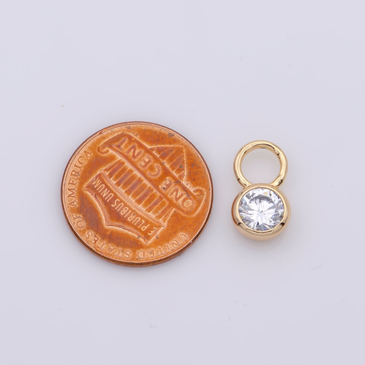 14k Gold plated Micro Pave CZ Geometric Pendant Charm Mini Clear CZ Circle Bezel Cut Pendant Charm With Large Hole M482 - DLUXCA