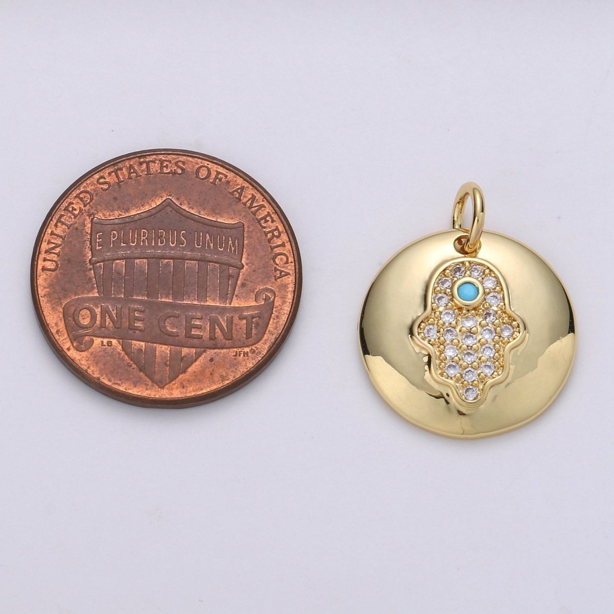 14k Gold plated Micro Pave CZ Hamsa Pendant Charm, Universe Protective Micro Pave CZ Pendant Charm, Dainty Torquoise Jewelry D-678 - DLUXCA