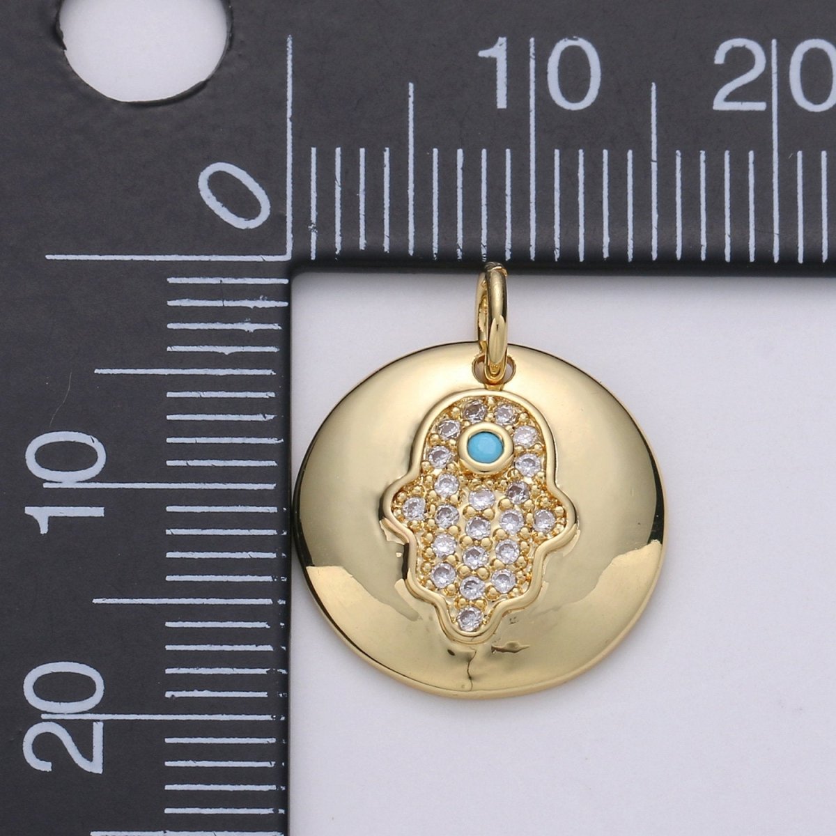 14k Gold plated Micro Pave CZ Hamsa Pendant Charm, Universe Protective Micro Pave CZ Pendant Charm, Dainty Torquoise Jewelry D-678 - DLUXCA