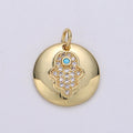14k Gold plated Micro Pave CZ Hamsa Pendant Charm, Universe Protective Micro Pave CZ Pendant Charm, Dainty Torquoise Jewelry D-678 - DLUXCA