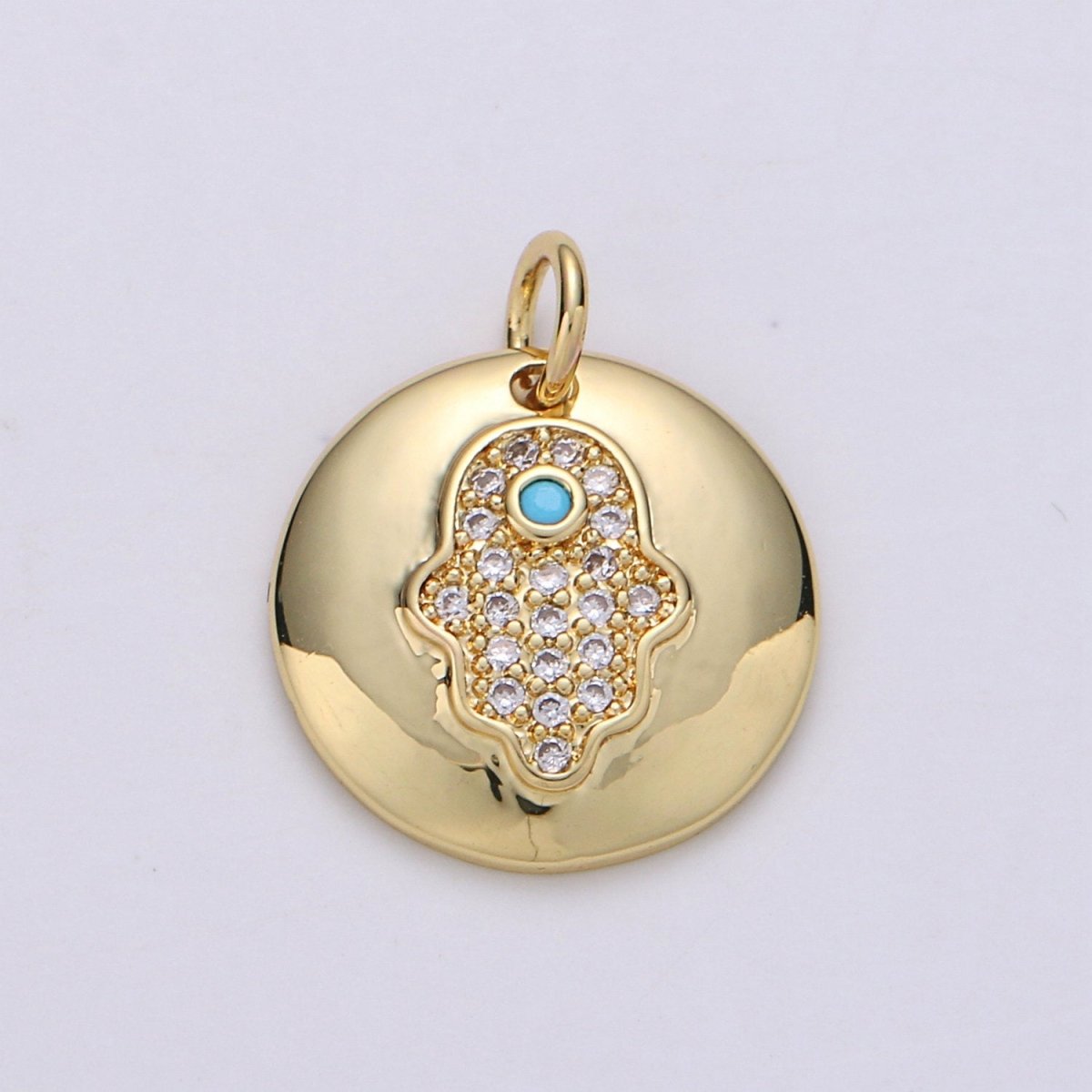 14k Gold plated Micro Pave CZ Hamsa Pendant Charm, Universe Protective Micro Pave CZ Pendant Charm, Dainty Torquoise Jewelry D-678 - DLUXCA