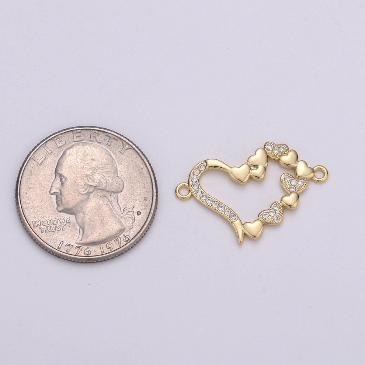 14K Gold plated Micro Pave CZ Heart Charm Connector Micro Pave CZ Love Connector For Bracelet and Necklace Supply F-506 - DLUXCA