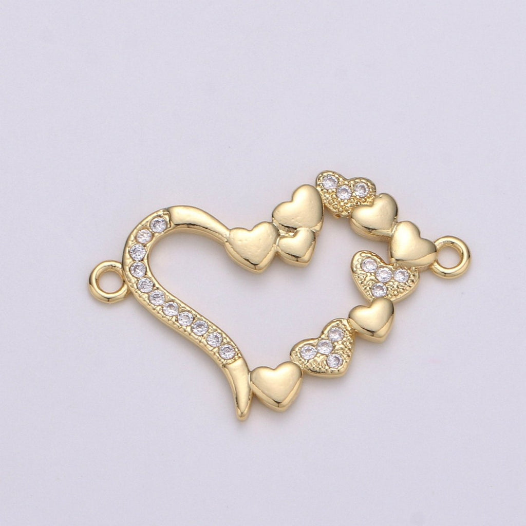 14K Gold plated Micro Pave CZ Heart Charm Connector Micro Pave CZ Love Connector For Bracelet and Necklace Supply F-506 - DLUXCA