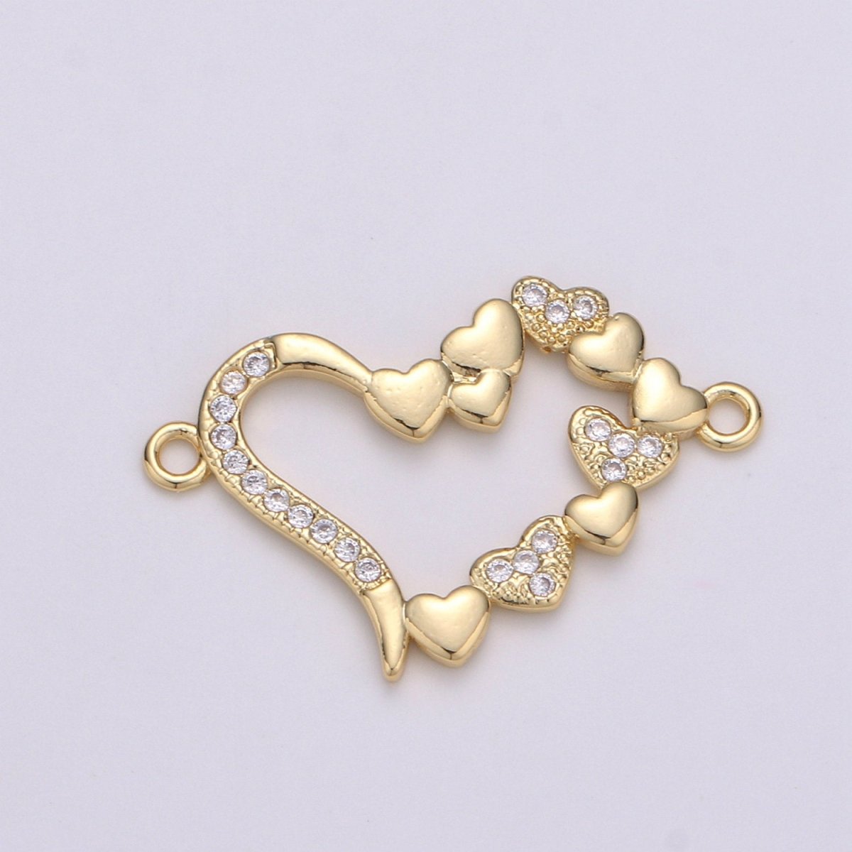 14K Gold plated Micro Pave CZ Heart Charm Connector Micro Pave CZ Love Connector For Bracelet and Necklace Supply F-506 - DLUXCA