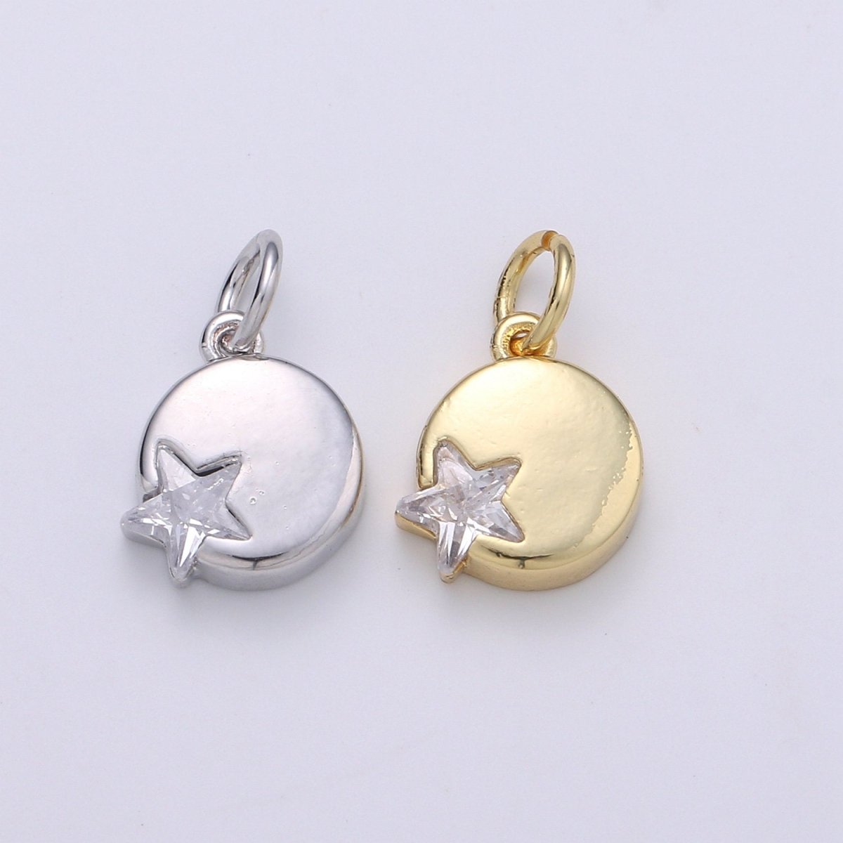 14K Gold plated Micro Pave CZ Star in the Universe Charm, Dainty Star Pendant Charm, Gold plated Round Pendant, Wristlet Charm D-221 D-222