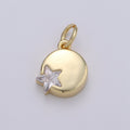 14K Gold plated Micro Pave CZ Star in the Universe Charm, Dainty Star Pendant Charm, Gold plated Round Pendant, Wristlet Charm D-221 D-222