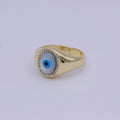 14K Gold plated Micro Pave Evil Eye Oval Dome Ring Open Adjustable Ring U-476 - DLUXCA