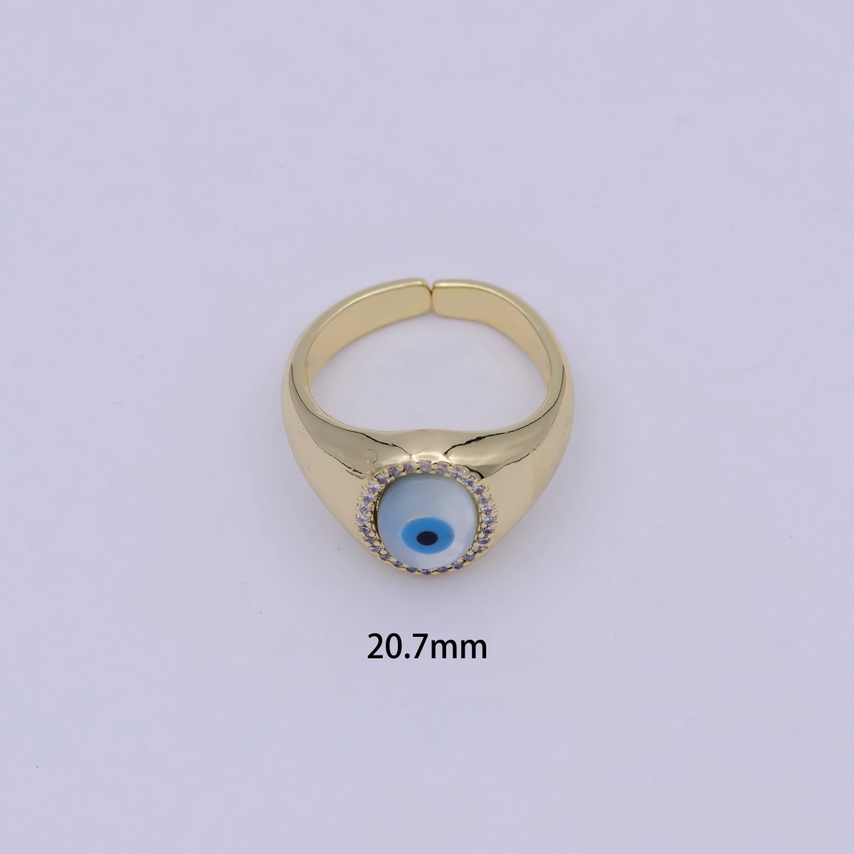 14K Gold plated Micro Pave Evil Eye Oval Dome Ring Open Adjustable Ring U-476 - DLUXCA