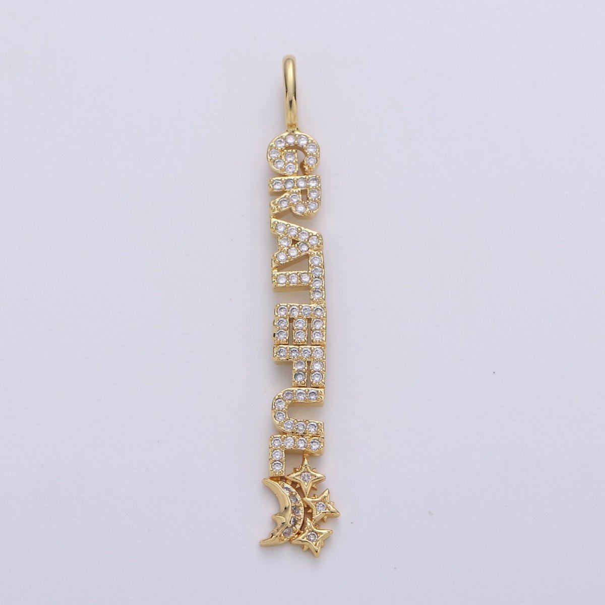 14k Gold plated Micro Pave Grateful Charm for Statement Necklace Pendant, D-090 - DLUXCA