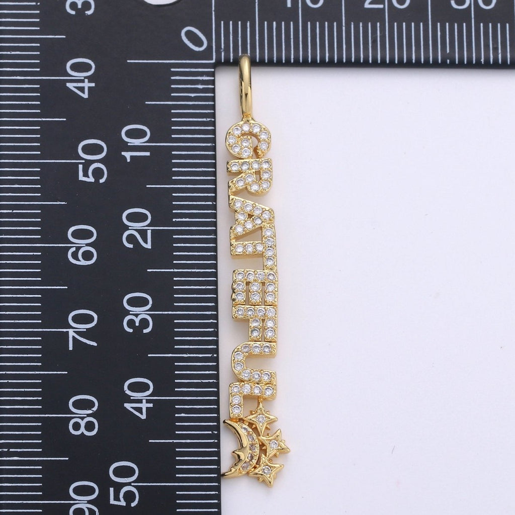 14k Gold plated Micro Pave Grateful Charm for Statement Necklace Pendant, D-090 - DLUXCA