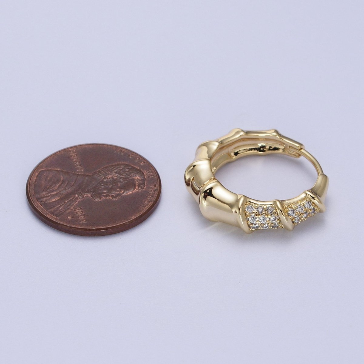 14K Gold plated Micro Paved Bamboo Huggie Hoop Earrings | V-019 - DLUXCA