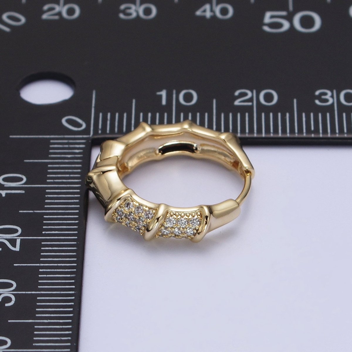 14K Gold plated Micro Paved Bamboo Huggie Hoop Earrings | V-019 - DLUXCA
