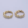 14K Gold plated Micro Paved Bamboo Huggie Hoop Earrings | V-019 - DLUXCA