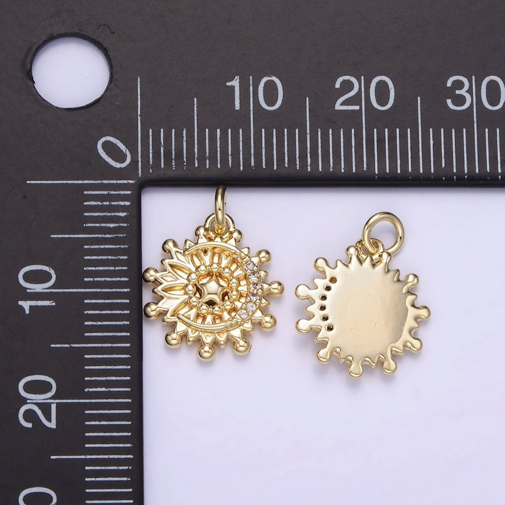 14K Gold plated Micro Paved Celestial Crescent Moon Star Sun Charm | AG736 - DLUXCA