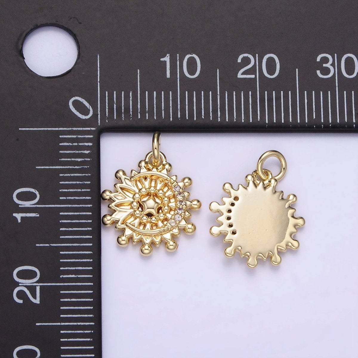 14K Gold plated Micro Paved Celestial Crescent Moon Star Sun Charm | AG736 - DLUXCA