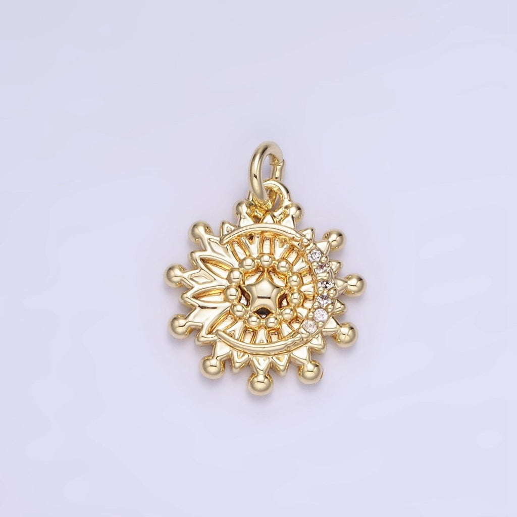 14K Gold plated Micro Paved Celestial Crescent Moon Star Sun Charm | AG736 - DLUXCA