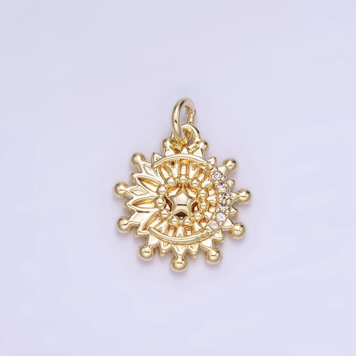 14K Gold plated Micro Paved Celestial Crescent Moon Star Sun Charm | AG736 - DLUXCA