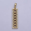14K Gold plated Micro Paved Curb 34mm Bar Tag Rectangular Pendant | AA036 - DLUXCA